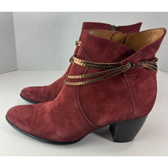 Sundance Suede Ankle Boots Size 39 US 8.5 - 9 Block Heel Burgundy Red Booties - Picture 3 of 16